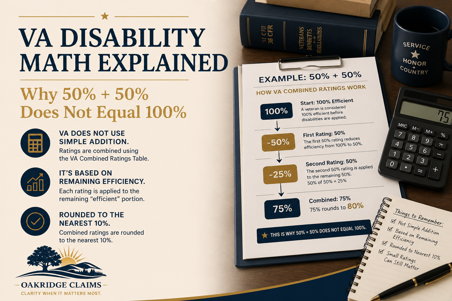 VA Disability Math Explained: Why 50% + 50% Does Not Equal 100%